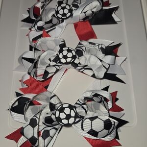 NWOT- Soccer-Themed Hair Bows for Kids - With Alligator Clip 3/Set